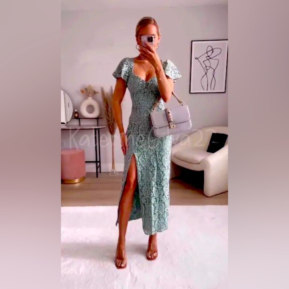 Beautiful Lace Midi Sea Green Dress